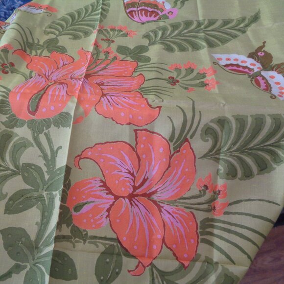 Jim Thompson Green Floral Flowers Butterfly Woman's Scarf - Picture 1 of 2